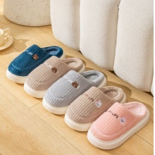 新款踩屎感棉拖鞋男款秋冬季室内厚底保暖家用加绒包跟毛拖鞋女款