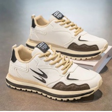 男鞋新款春季潮流百搭青少年休闲皮面跑步运动厚底耐磨男士老爹鞋