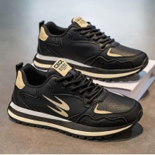 男鞋新款春季潮流百搭青少年休闲皮面跑步运动厚底耐磨男士老爹鞋