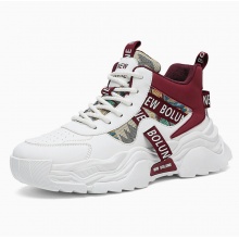 男鞋2025新款网红百搭皮面高帮休闲运动鞋青少年厚底增高老爹潮鞋