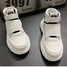 高帮男鞋2025新款冬季休闲百搭魔术贴运动鞋增高皮面小白工装潮鞋