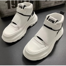 高帮男鞋2025新款冬季休闲百搭魔术贴运动鞋增高皮面小白工装潮鞋